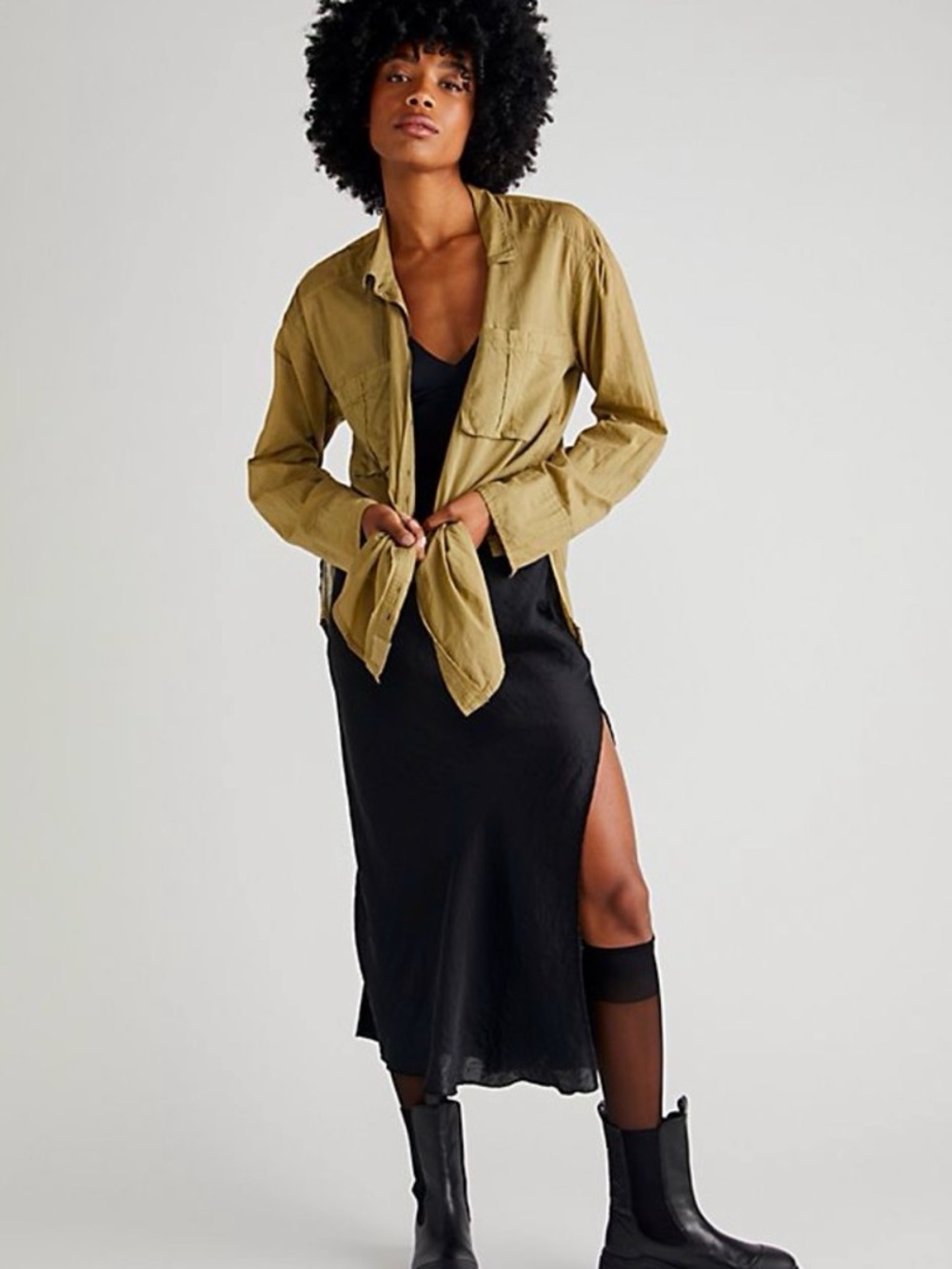 WE THE FREE Sheer Luck Button Up Tie Up Shirt Size M 100% Cotton Olive Green